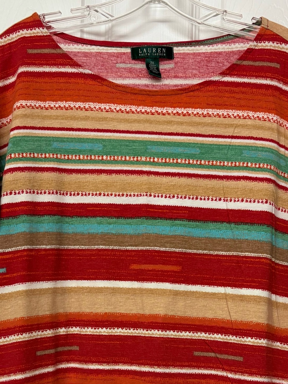 Lauren Ralph Lauren Colorful Multi Color Striped Short Sleeve Top Sz 2X - Picture 2 of 4